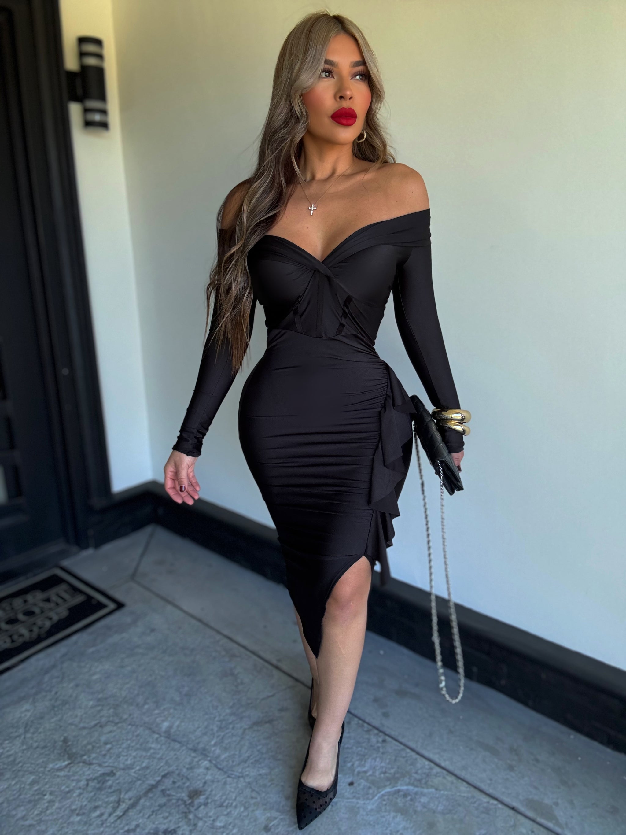 knee length dresses for ladies Azalea Midi Dress (Black)