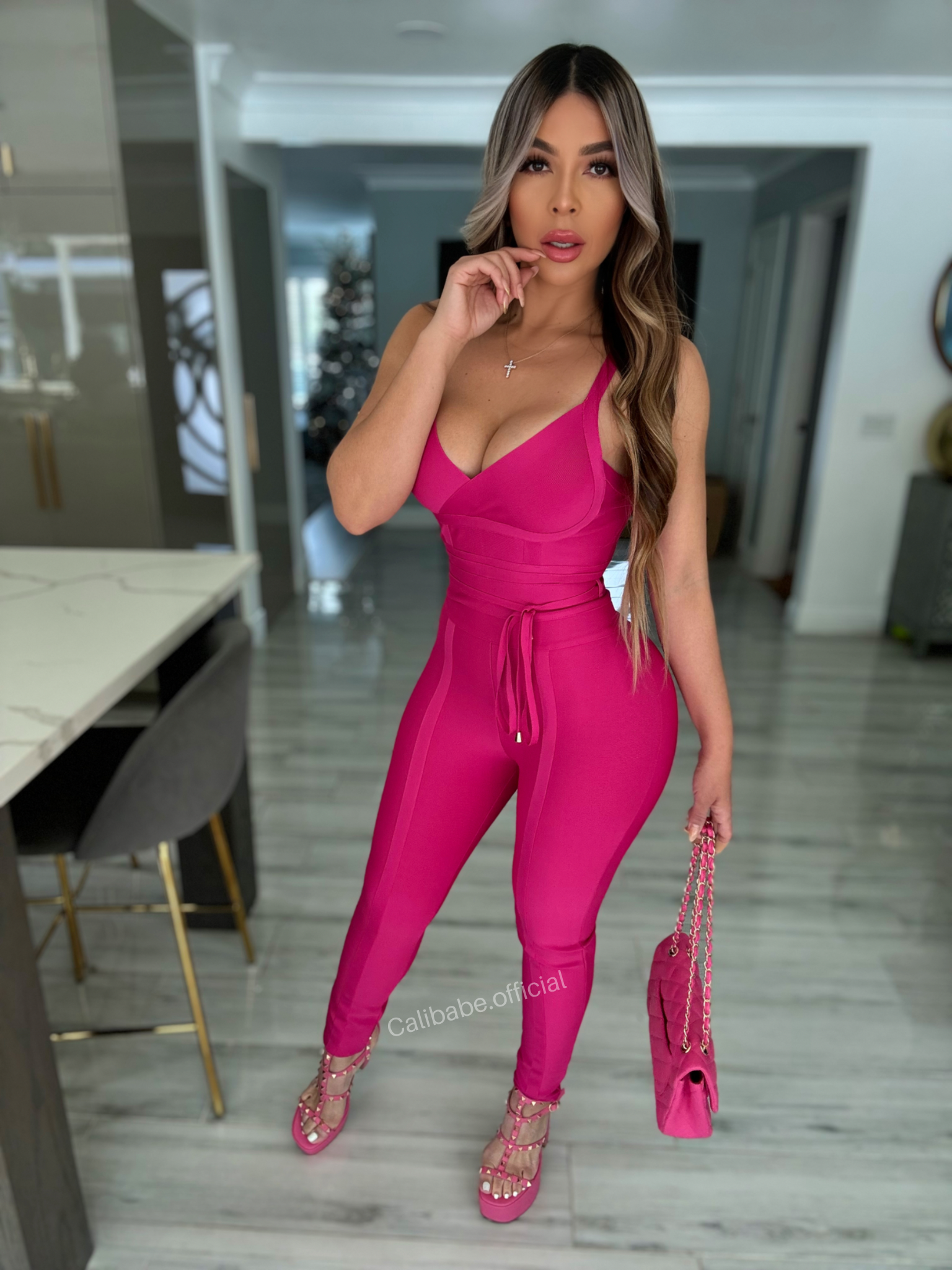 Mabel Bandage Jumpsuit Pink CALIBABE OFFICIAL